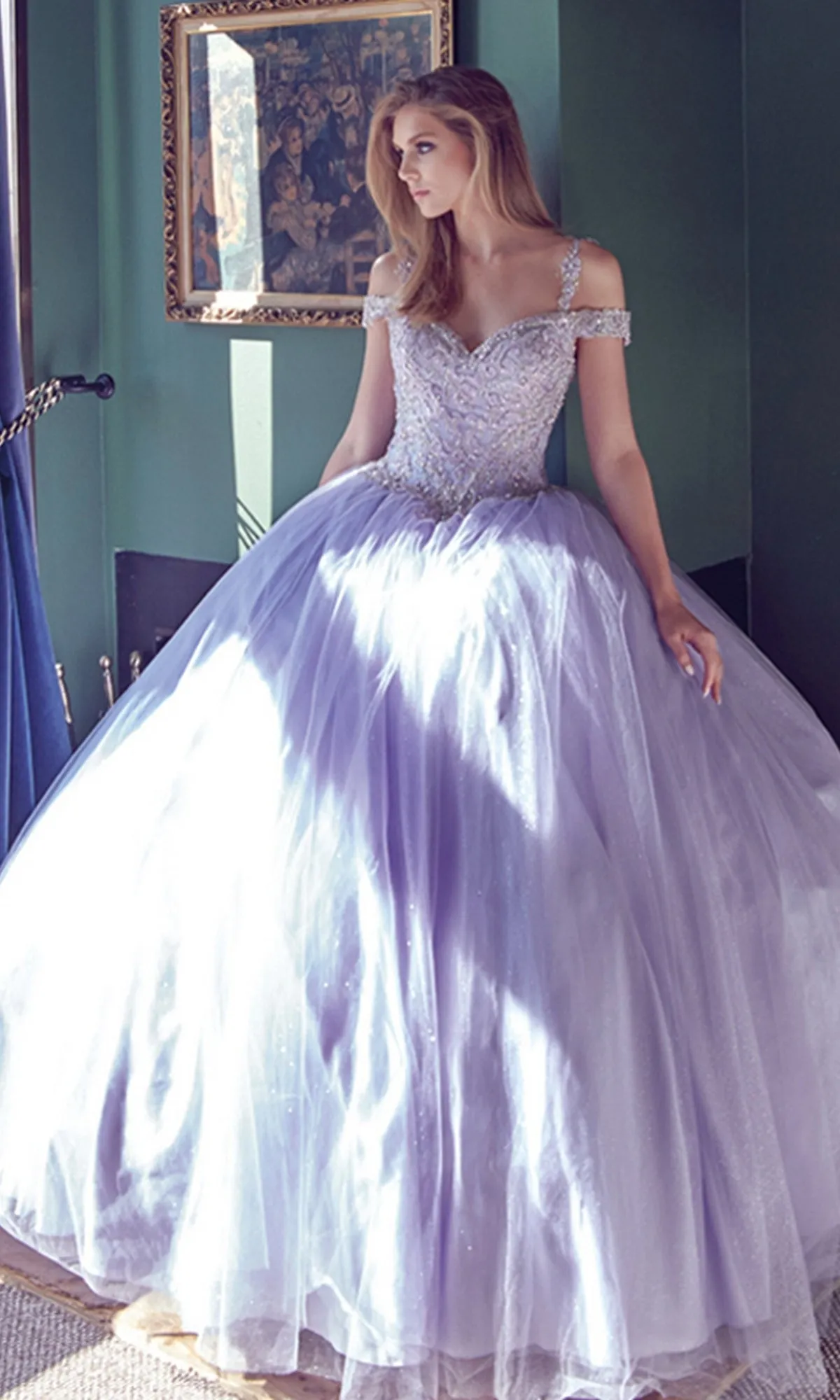 Juliet 1430 Cold-Shoulder Glitter Quinceanera Dress sold by PromGirl product image thumbnail 3