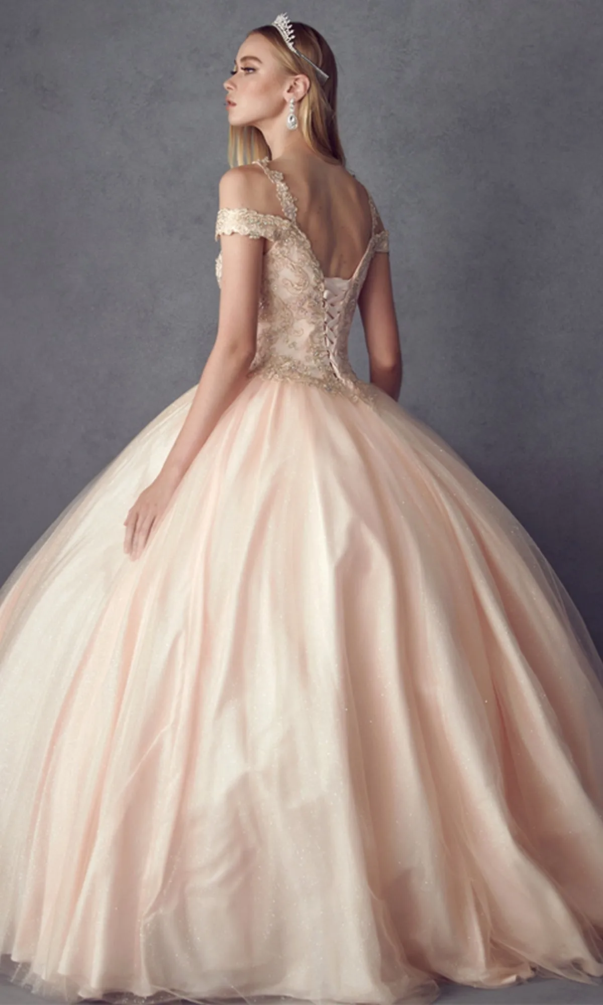 Juliet 1430 Cold-Shoulder Glitter Quinceanera Dress sold by PromGirl product image thumbnail 2