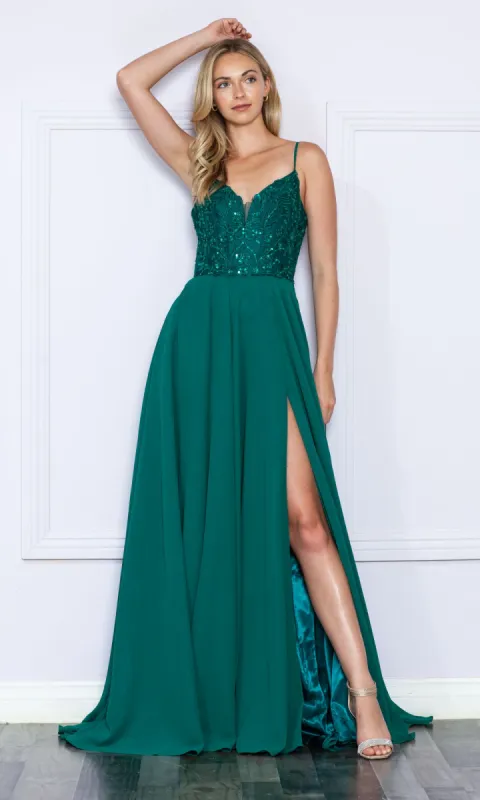 Sequin-Bodice Long A-Line Prom Dress 9368 sold by PromGirl