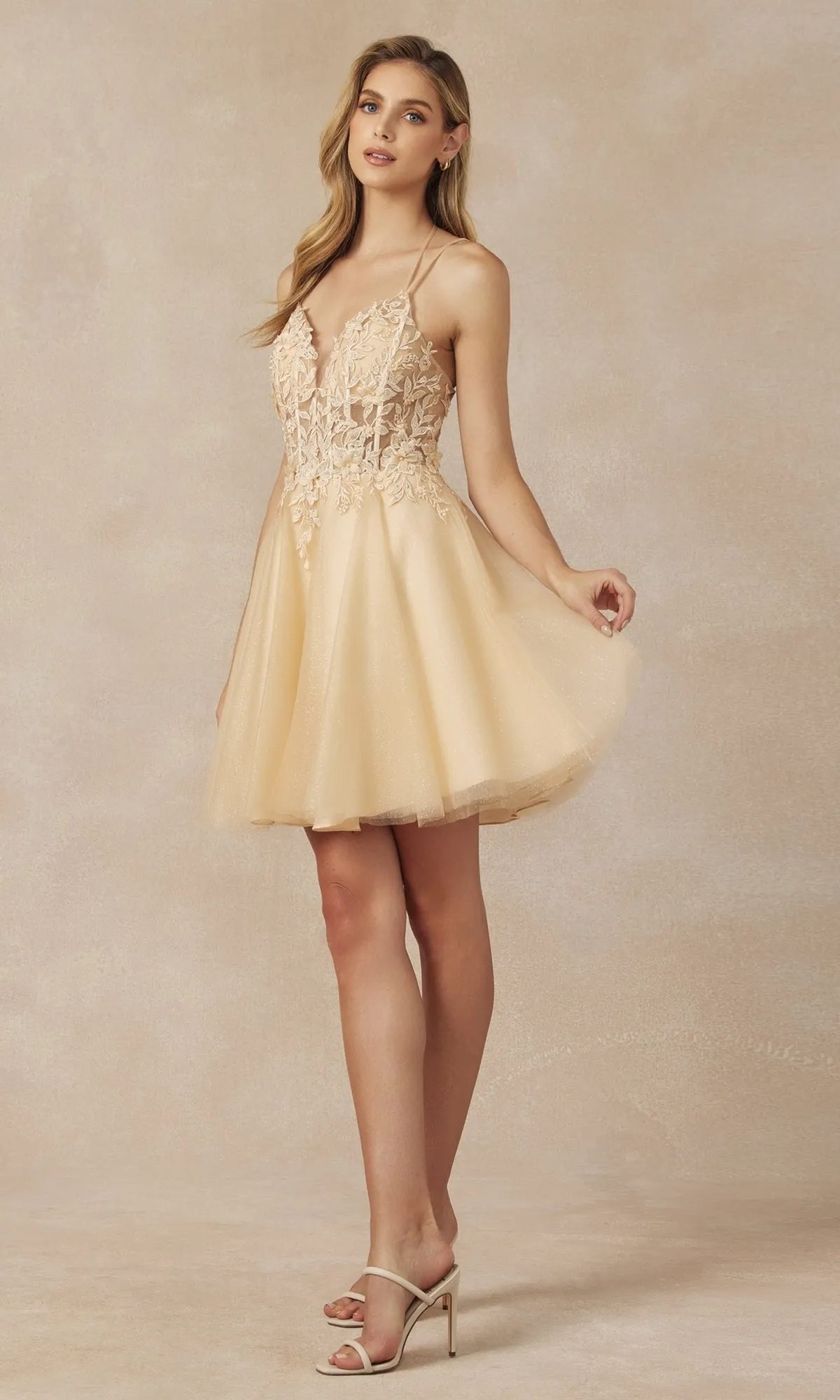 Glitter-Tulle Short A-Line Homecoming Dress 864 sold by PromGirl product image thumbnail 3