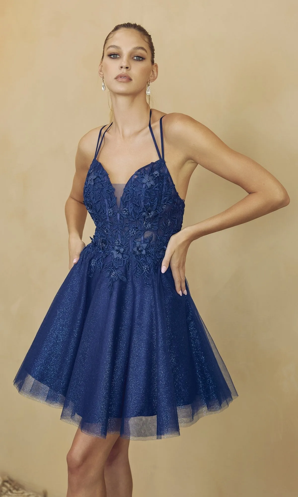 Glitter-Tulle Short A-Line Homecoming Dress 864 sold by PromGirl