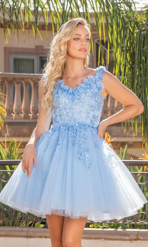 Corset-Back Short Homecoming Dress with 3D Flowers Parallel