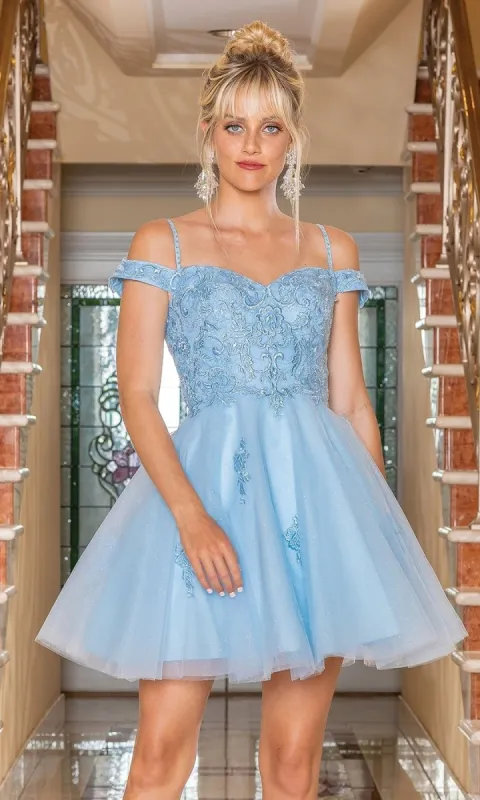 Cold-Shoulder Short Embroidered Homecoming Dress sold by PromGirl