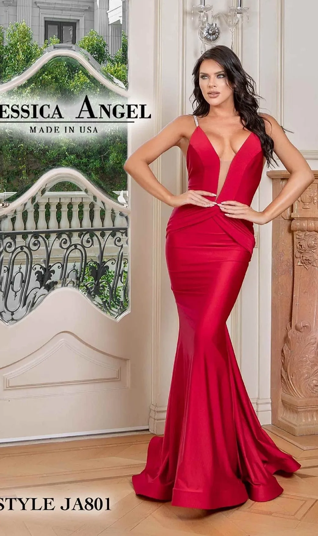 Plunging V-Neck Long Prom Dress: Jessica Angel 801 sold by PromGirl