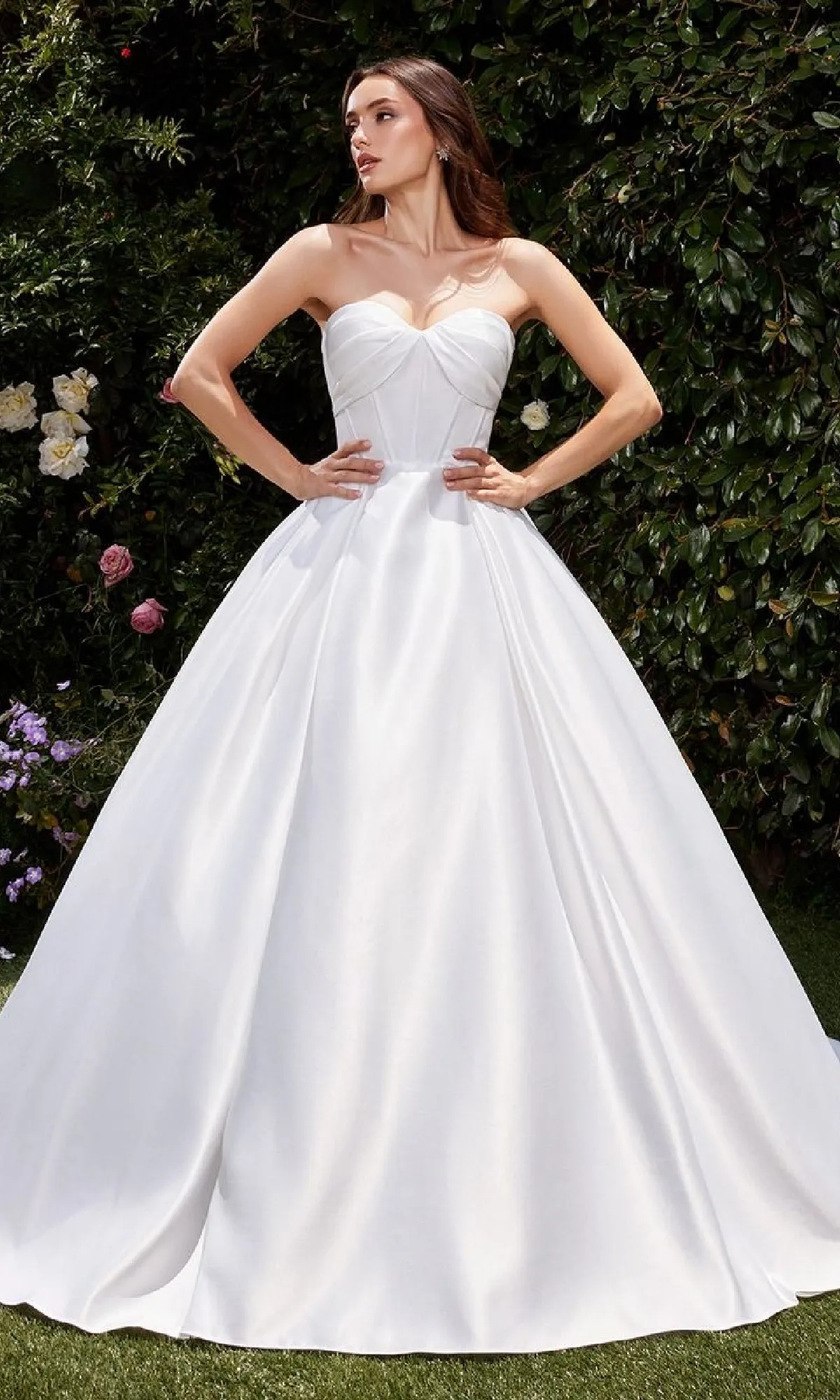White Satin Formal Ball Gown: Ladivine CDS512W sold by PromGirl
