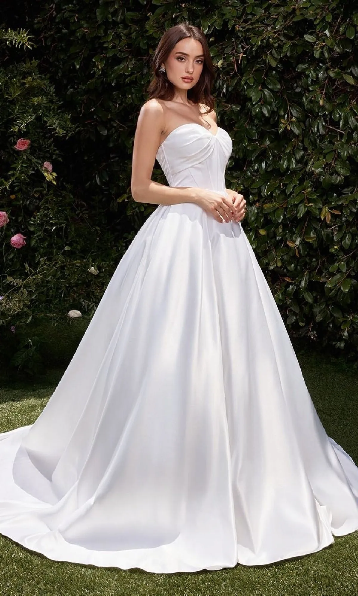 White Satin Formal Ball Gown: Ladivine CDS512W sold by PromGirl product image thumbnail 4