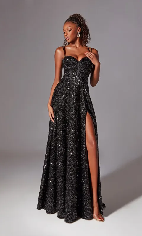 Long Black Glitter Prom Dress: Aerie Couture 273 sold by PromGirl