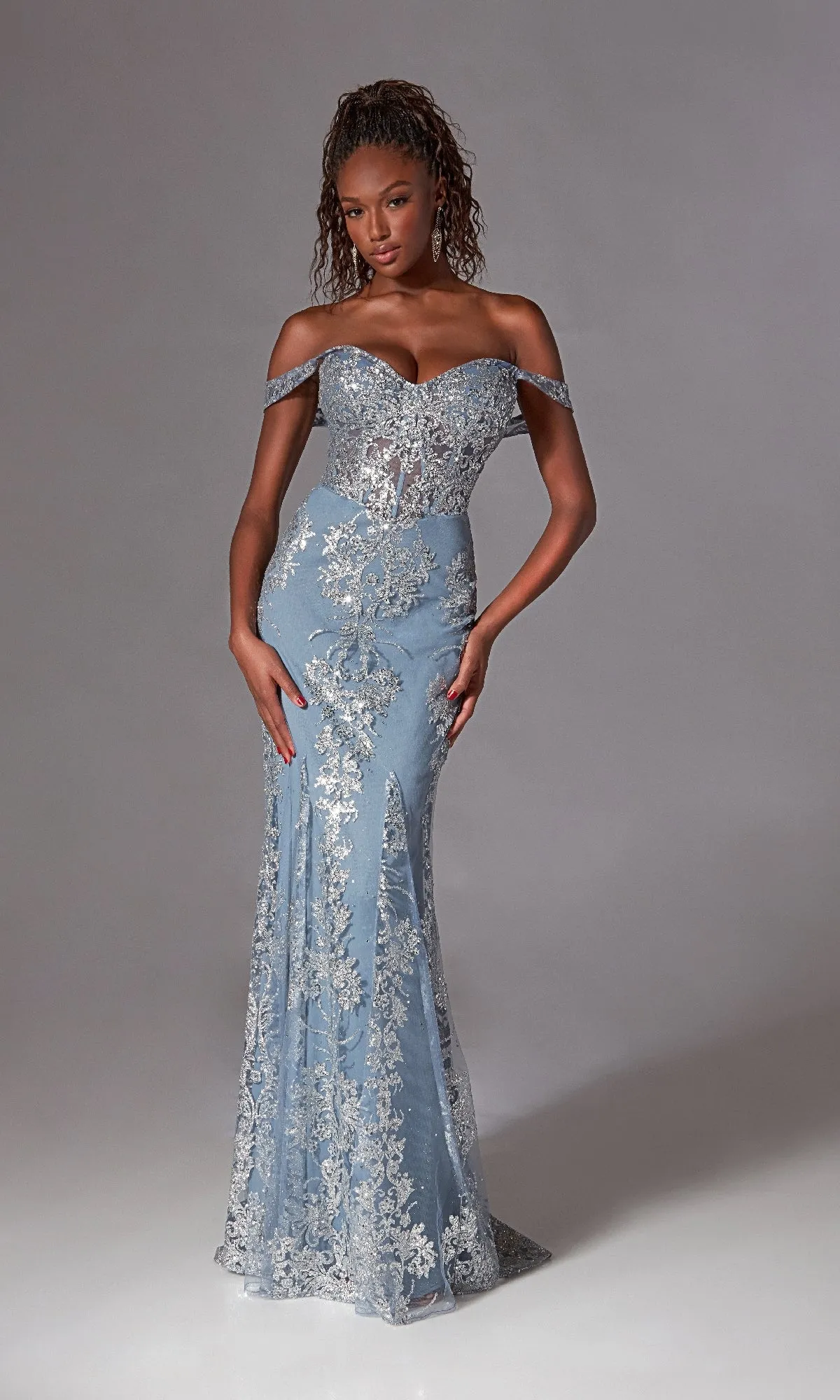 Long Blue Glitter Prom Dress: Aerie Couture 252 sold by PromGirl