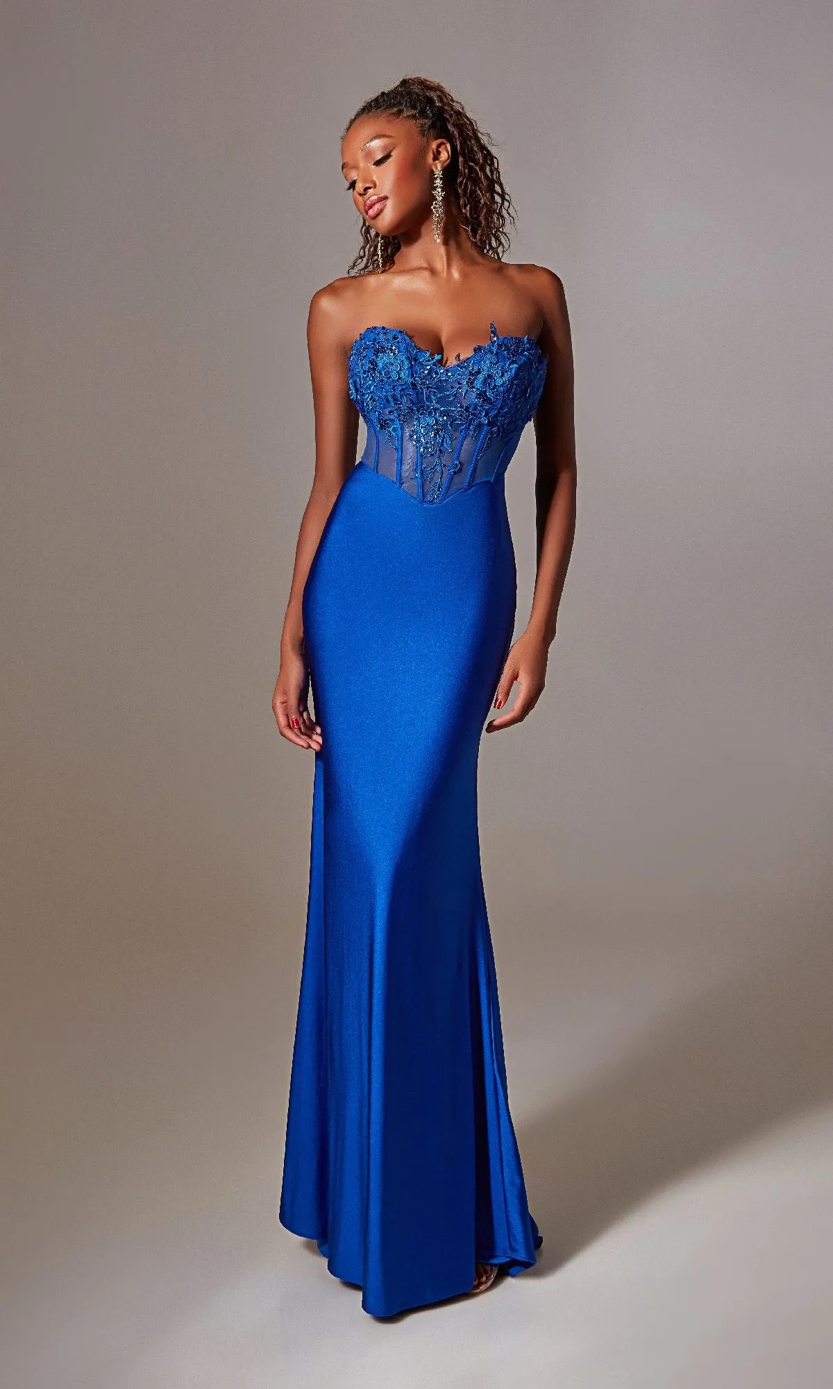 Blue Strapless Long Prom Dress: Aerie Couture 248 sold by PromGirl
