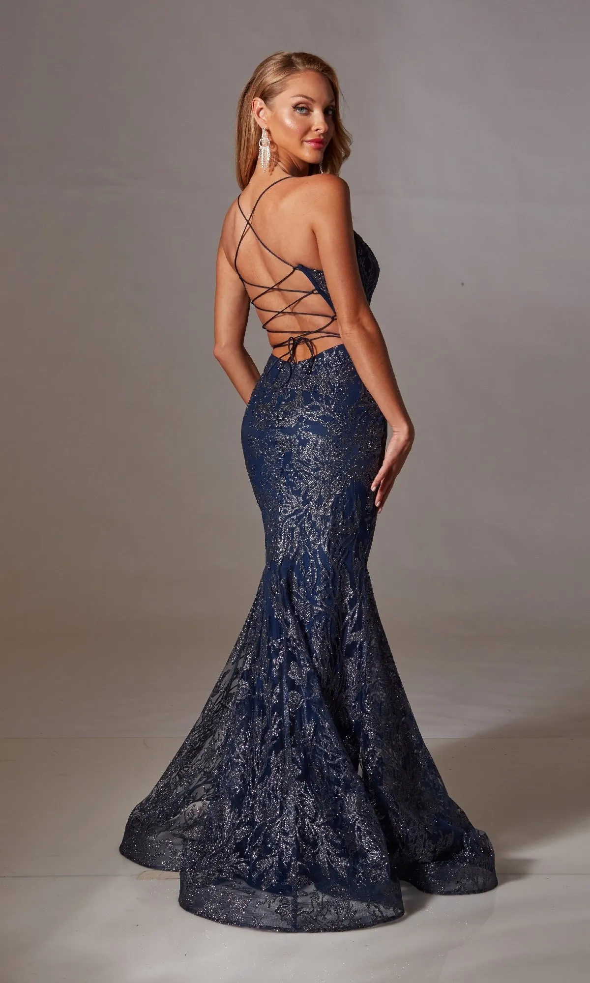 Long Navy Glitter Prom Dress: Aerie Couture 239 sold by PromGirl product image thumbnail 5