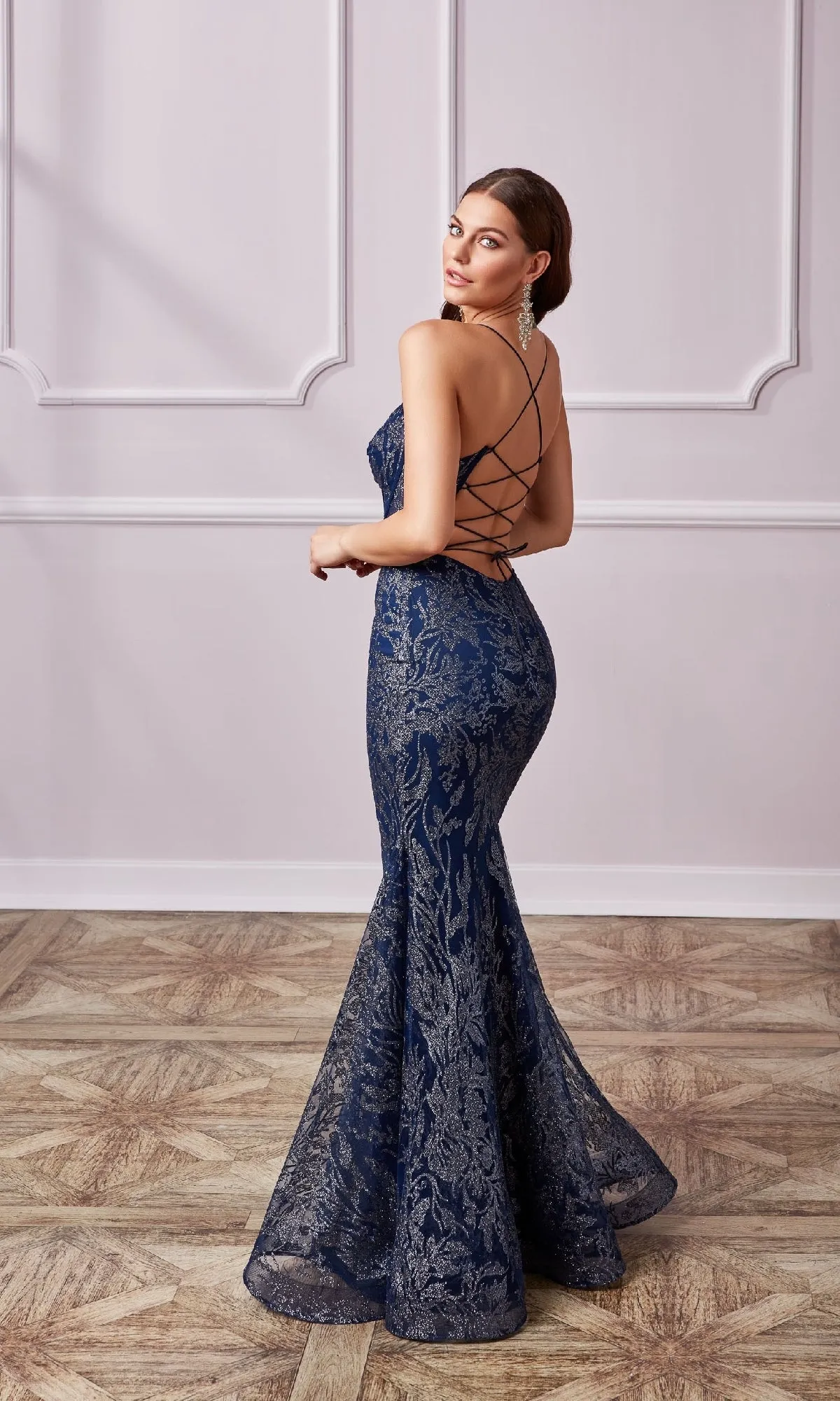 Long Navy Glitter Prom Dress: Aerie Couture 239 sold by PromGirl product image thumbnail 2