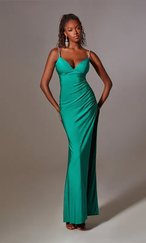 Beaded-Straps Long Prom Dress: Aerie Couture 231 sold by PromGirl