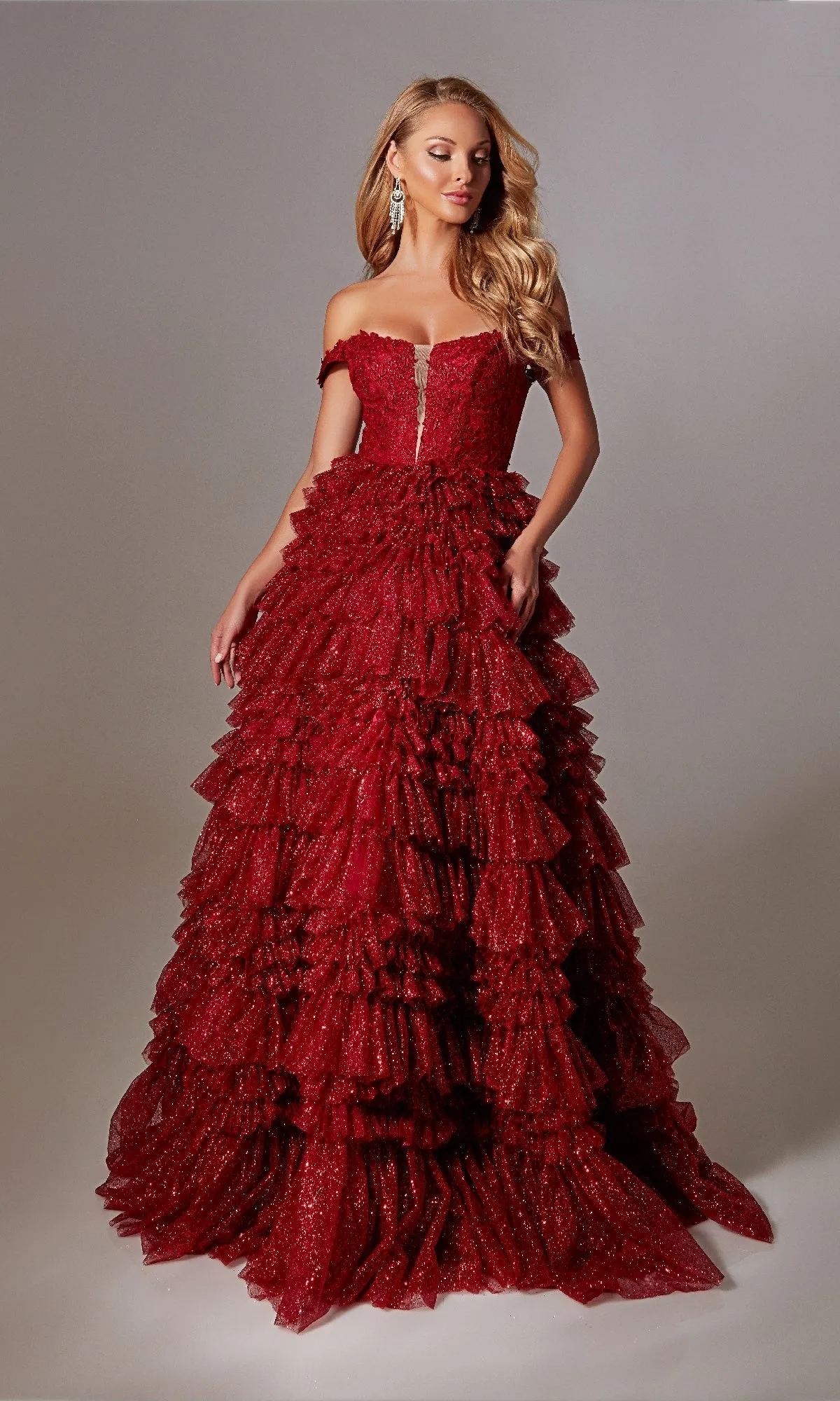 Lace-Up Long A-Line Glitter Prom Dress with Ruffles sold by PromGirl product image thumbnail 3