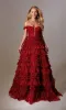 Lace-Up Long A-Line Glitter Prom Dress with Ruffles sold by PromGirl