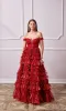 Lace-Up Long A-Line Glitter Prom Dress with Ruffles sold by PromGirl