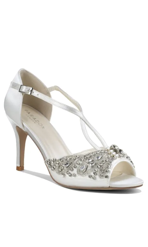Elin Ivory Satin Prom Shoes: Paradox London P2204 sold by PromGirl