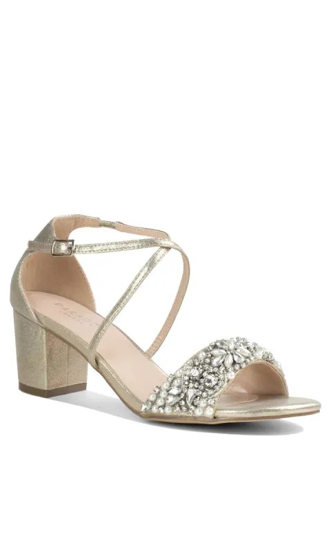 Evangeline Champagne Prom Shoes: Paradox London P2202 sold by PromGirl