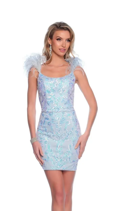 Feather Short Blue Hoco Dress: 11974 sold by PromGirl