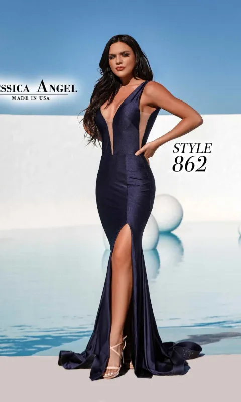Plunging V-Neck Long Prom Dress: Jessica Angel 862 sold by PromGirl