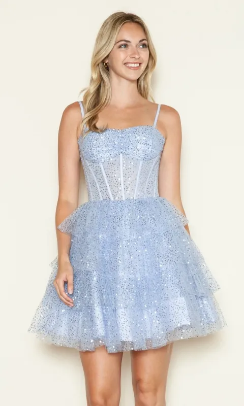Short Sequin Ruffled Fit-and-Flare Hoco Dress 9546 sold by PromGirl
