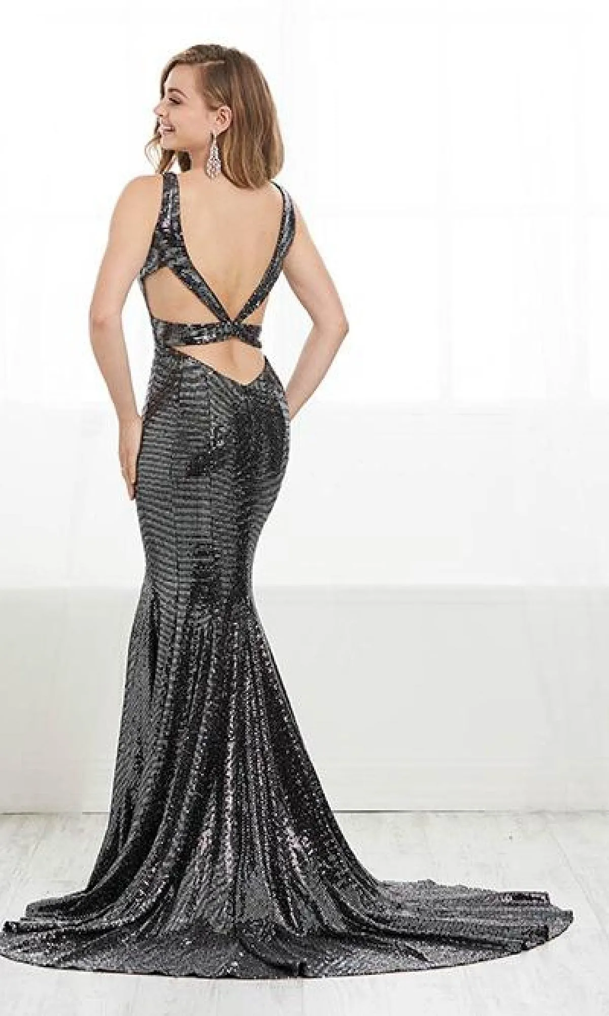Sequin Open-Back Prom Dress: Tiffany 16420 sold by PromGirl