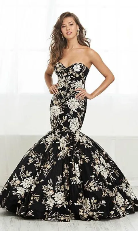 Floral Print Mermaid Prom Dress: Tiffany 16415 sold by PromGirl