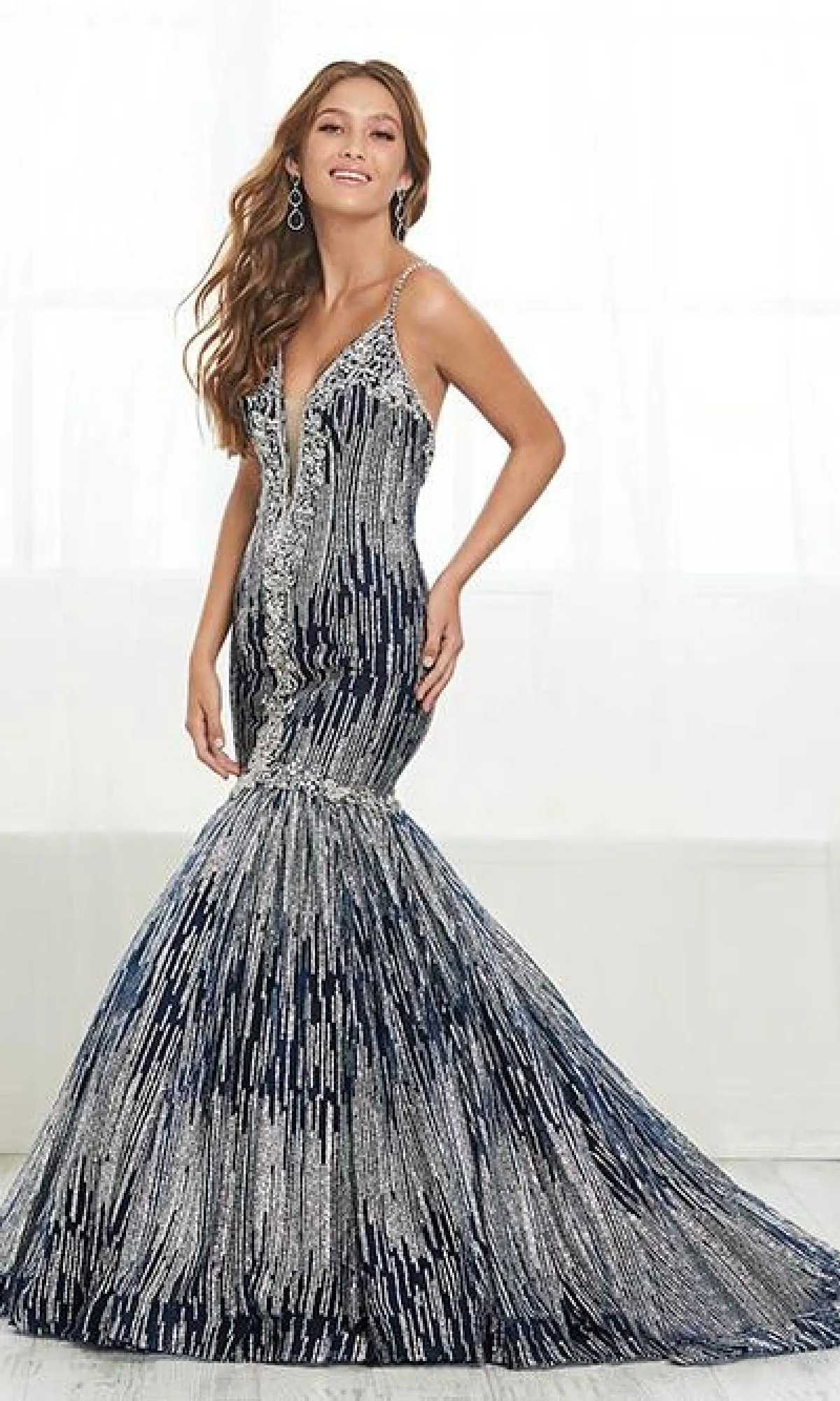 Low V-Neck Sparkly Mermaid Dress: Tiffany 16408 sold by PromGirl product image thumbnail 3