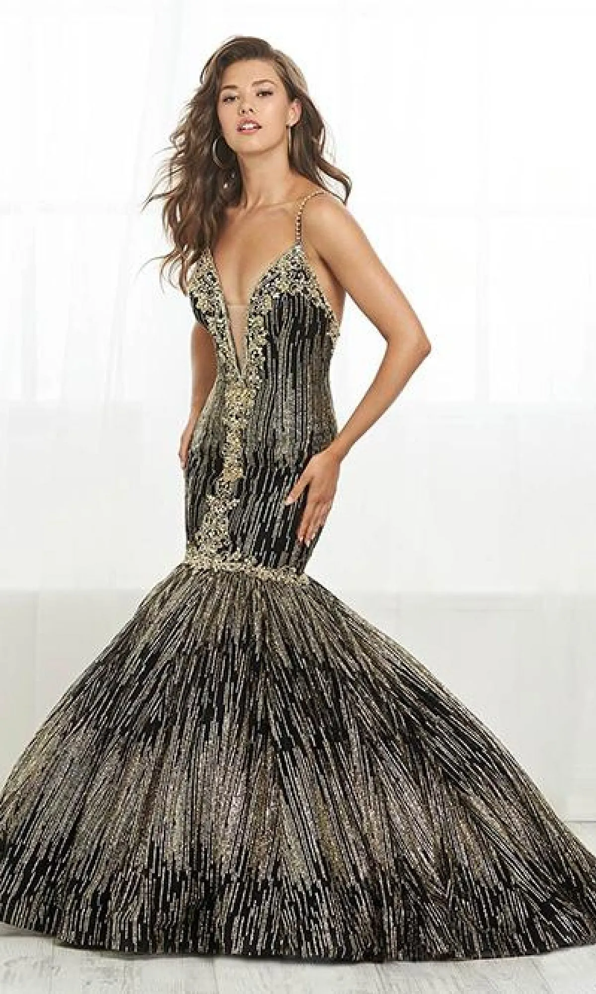 Low V-Neck Sparkly Mermaid Dress: Tiffany 16408 sold by PromGirl