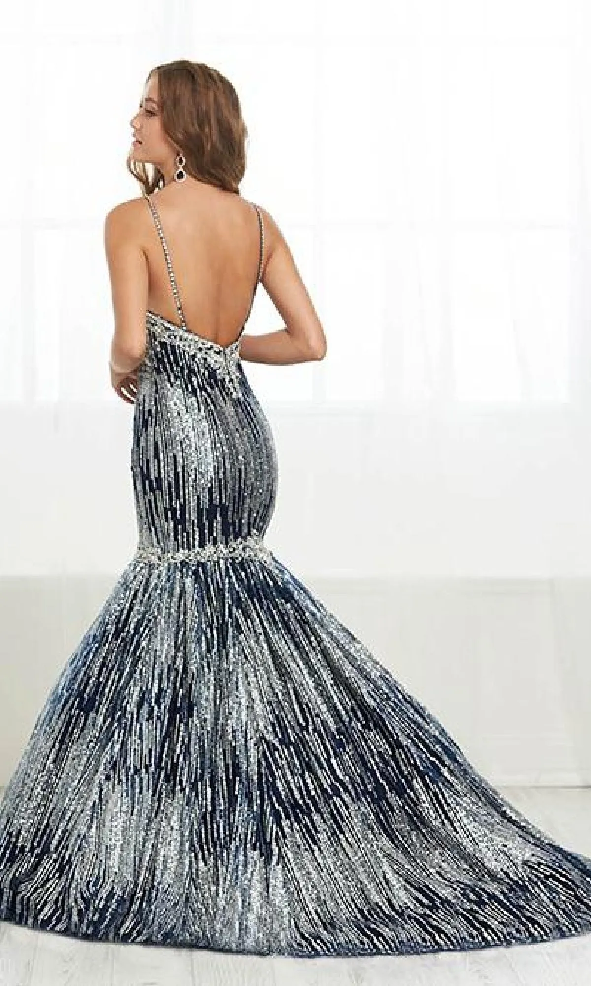 Low V-Neck Sparkly Mermaid Dress: Tiffany 16408 sold by PromGirl product image thumbnail 2