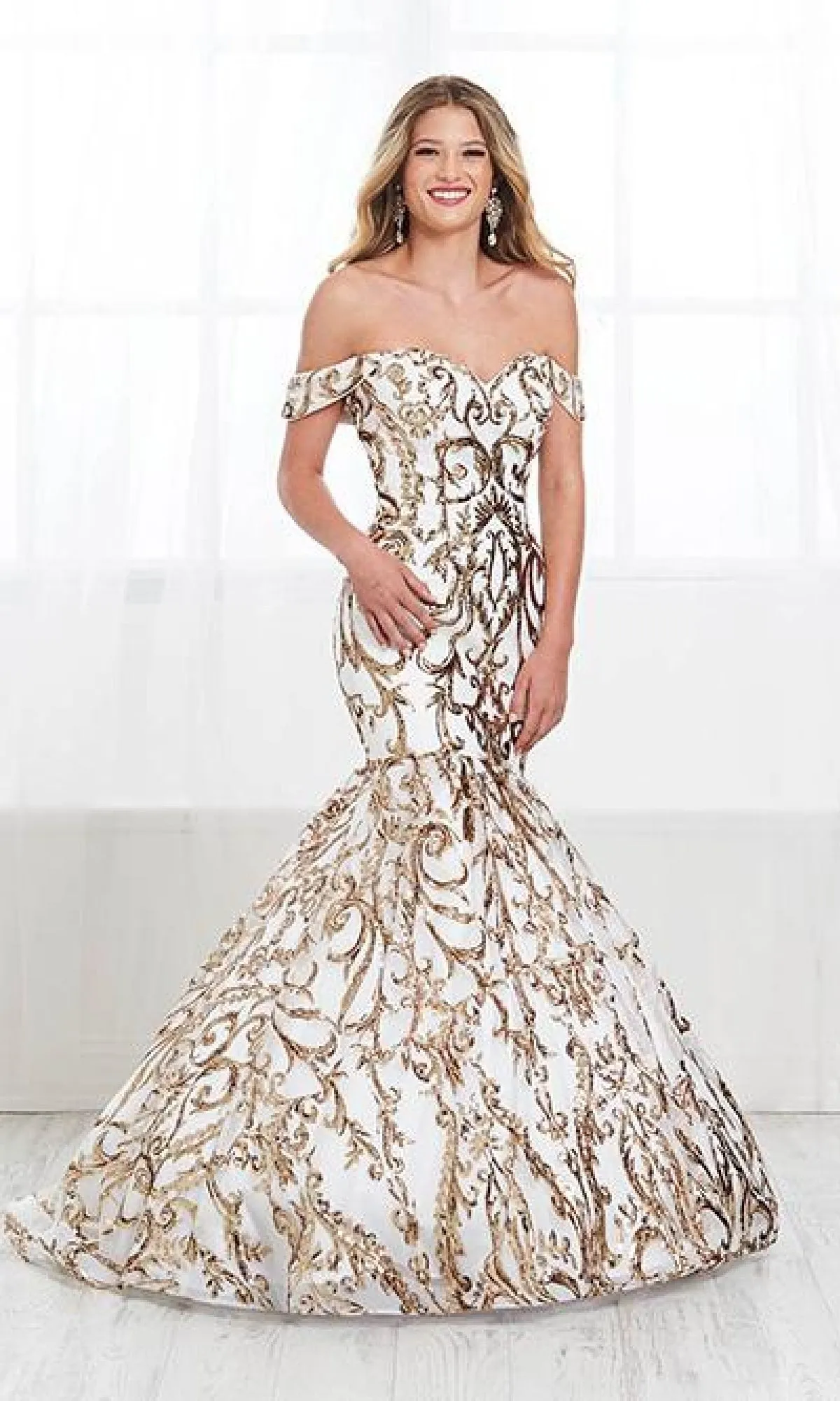 Off-the-Shoulder Mermaid Gown: Tiffany 16394 sold by PromGirl