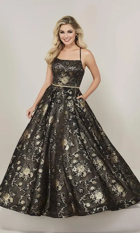 Foil-Print Prom Ball Gown: Tiffany 16340 sold by PromGirl