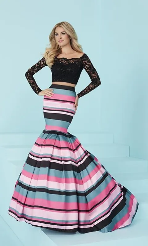 Two-Piece Striped Mermaid Prom Dress sold by PromGirl