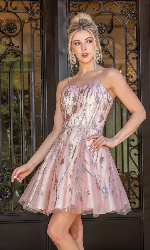 Glitter-Print A-Line Short Homecoming Dress sold by PromGirl