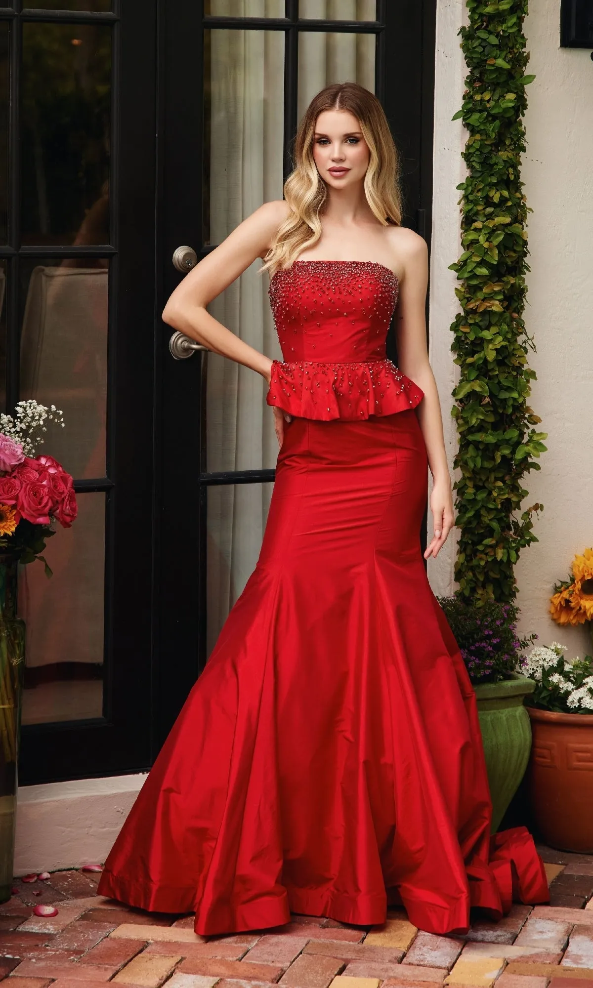 Strapless Peplum Prom Dress: Ava Presley 40092 sold by PromGirl