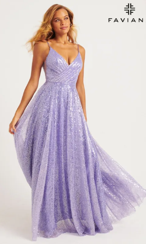 Long Sequin A-Line Prom Dress: Faviana 11203 sold by PromGirl