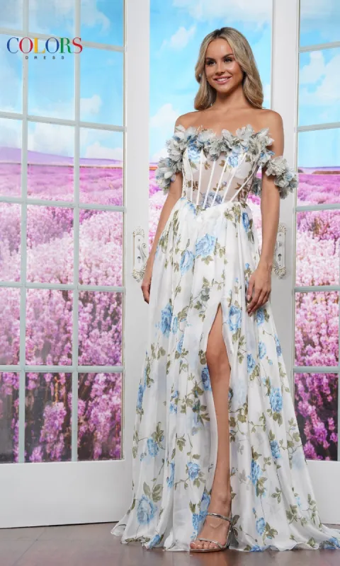 Long Floral-Print Prom Dress: Colors Dress 3615 sold by PromGirl