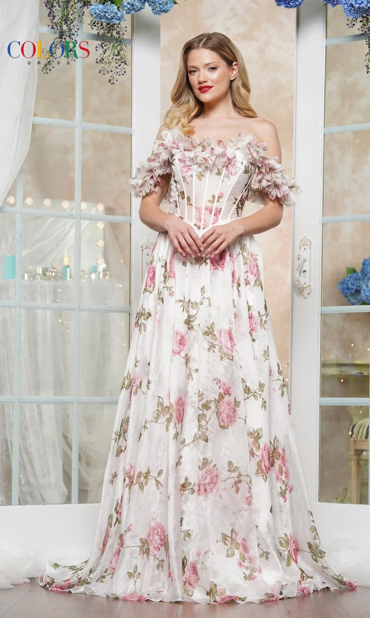 Long Floral-Print Prom Dress: Colors Dress 3615 sold by PromGirl product image thumbnail 3