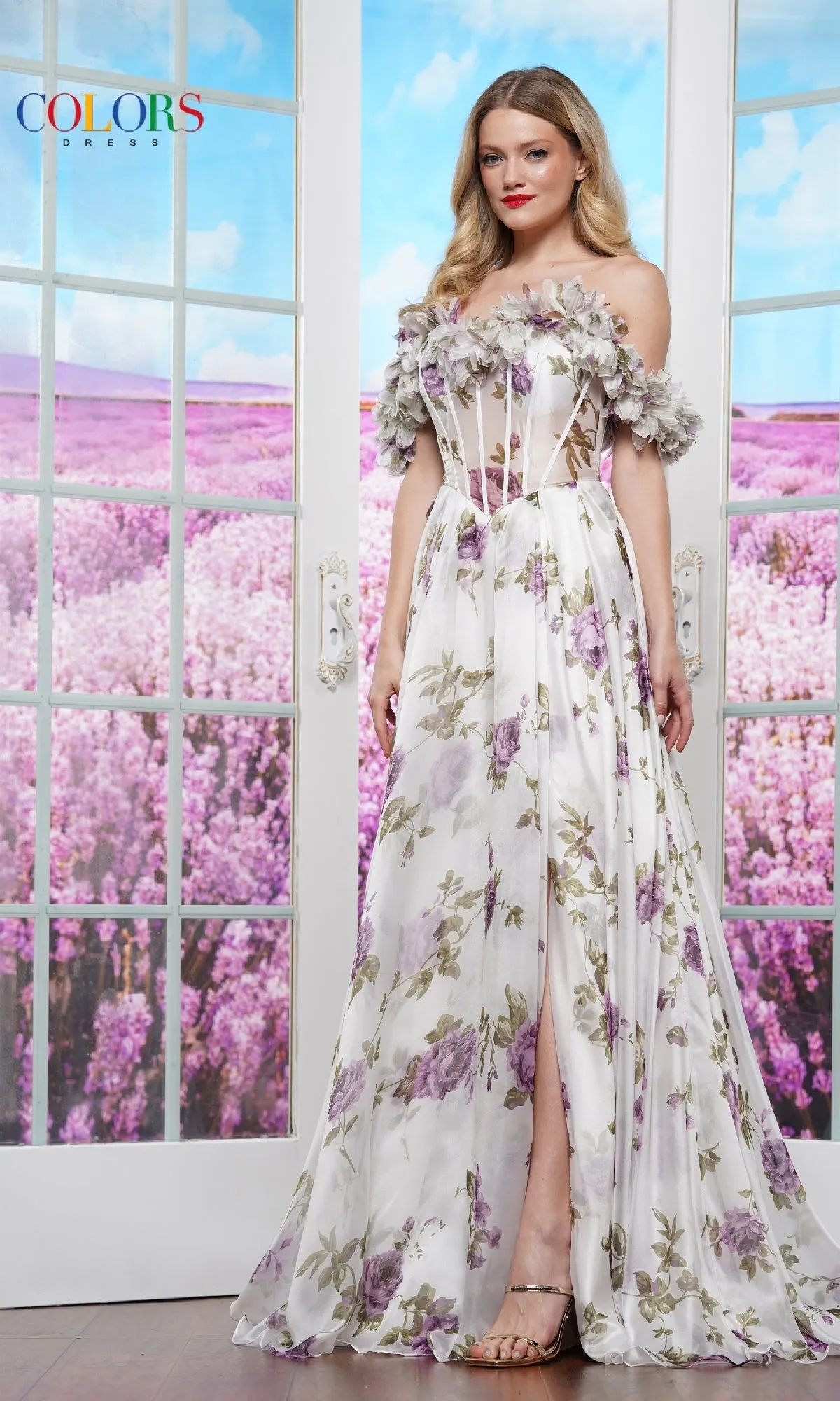 Long Floral-Print Prom Dress: Colors Dress 3615 sold by PromGirl product image thumbnail 5