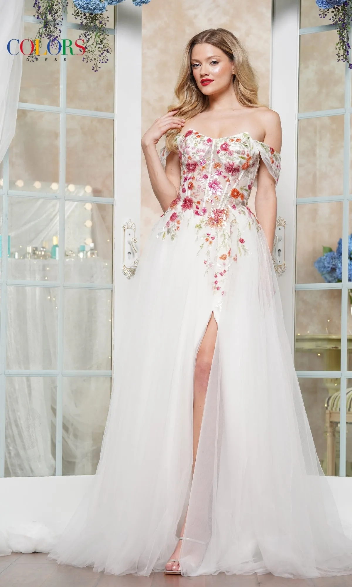Off-Shoulder Prom Ball Gown: Colors Dress 3609 sold by PromGirl