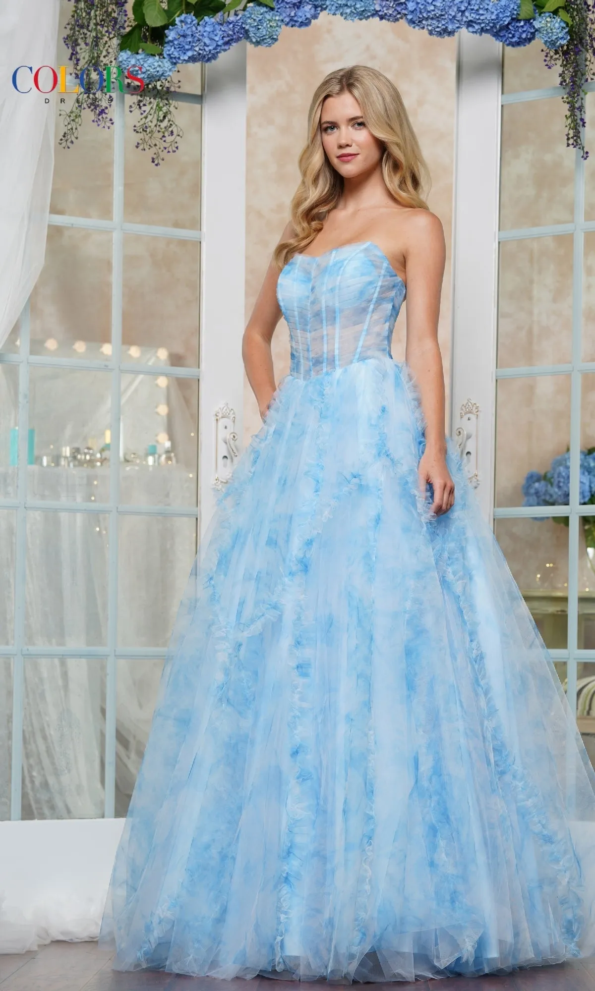 Floral-Print Prom Ball Gown: Colors Dress 3546 sold by PromGirl