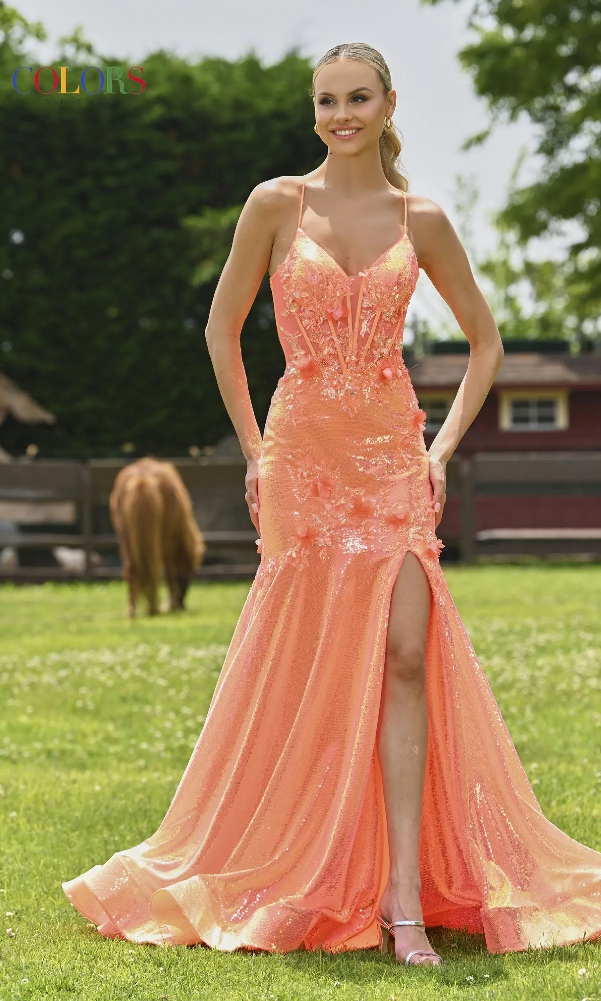 Long Metallic Mermaid Prom Dress: Colors Dress 3540 sold by PromGirl product image thumbnail 4