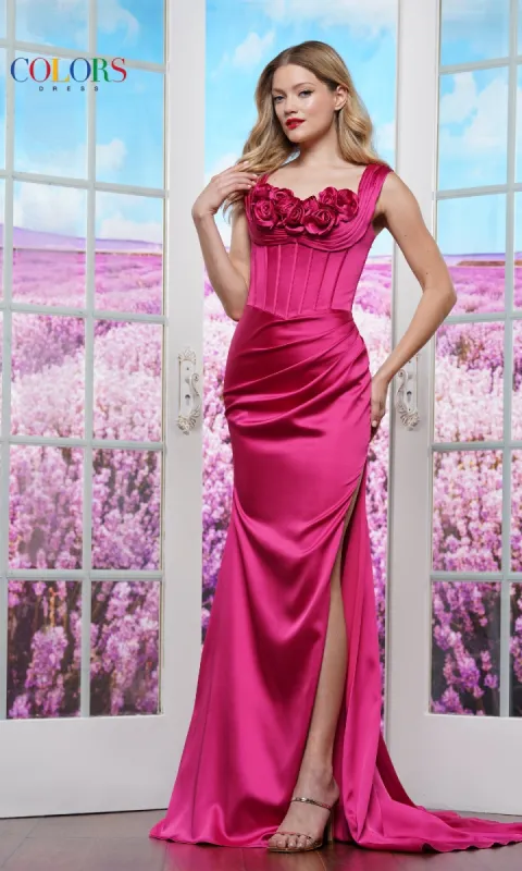 3D Flower Long Prom Dress: Colors Dress 3429 sold by PromGirl
