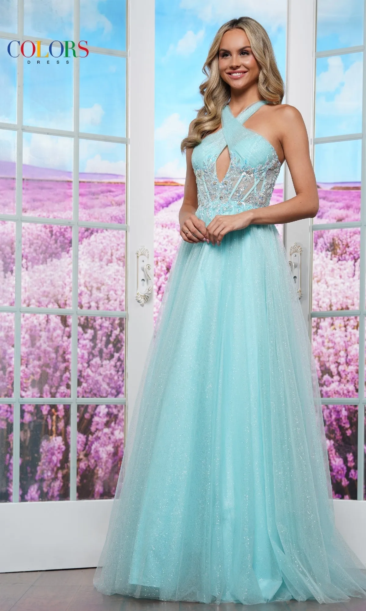 Sheer-Corset Prom Ball Gown: Colors Dress 3514 sold by PromGirl