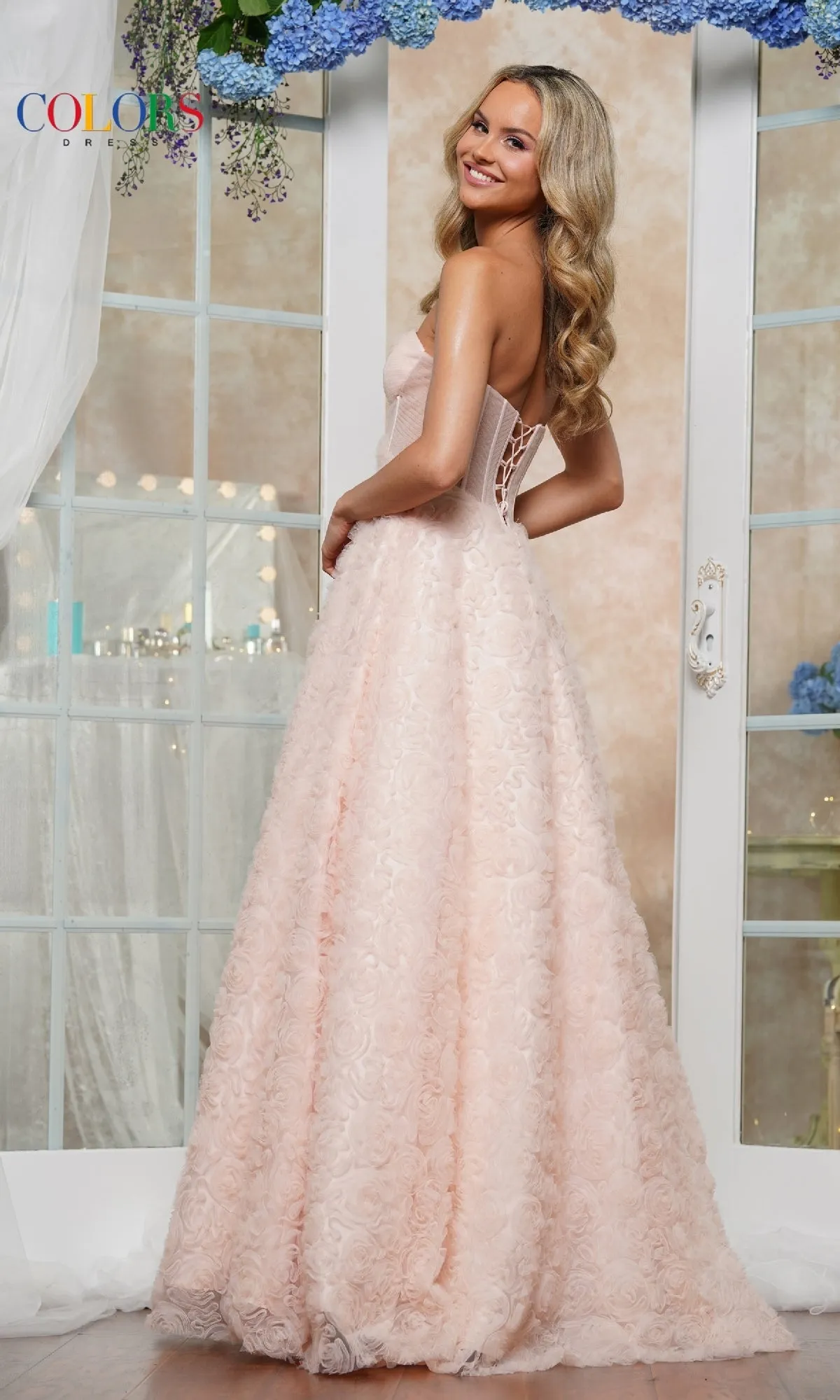 Rosette Prom Ball Gown: Colors Dress 3507 sold by PromGirl product image thumbnail 2
