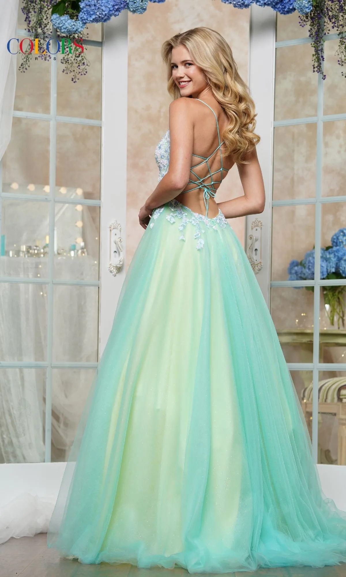 Strappy-Back Prom Ball Gown: Colors Dress 3497 sold by PromGirl product image thumbnail 2