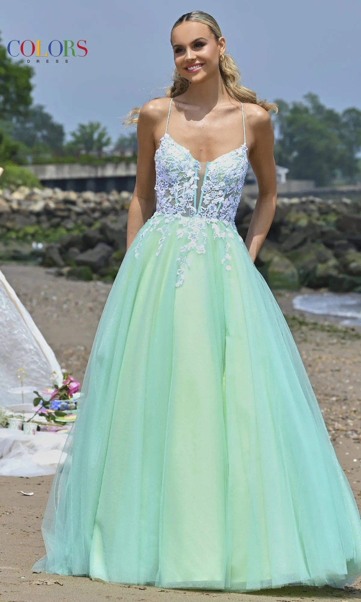 Strappy-Back Prom Ball Gown: Colors Dress 3497 sold by PromGirl product image thumbnail 3