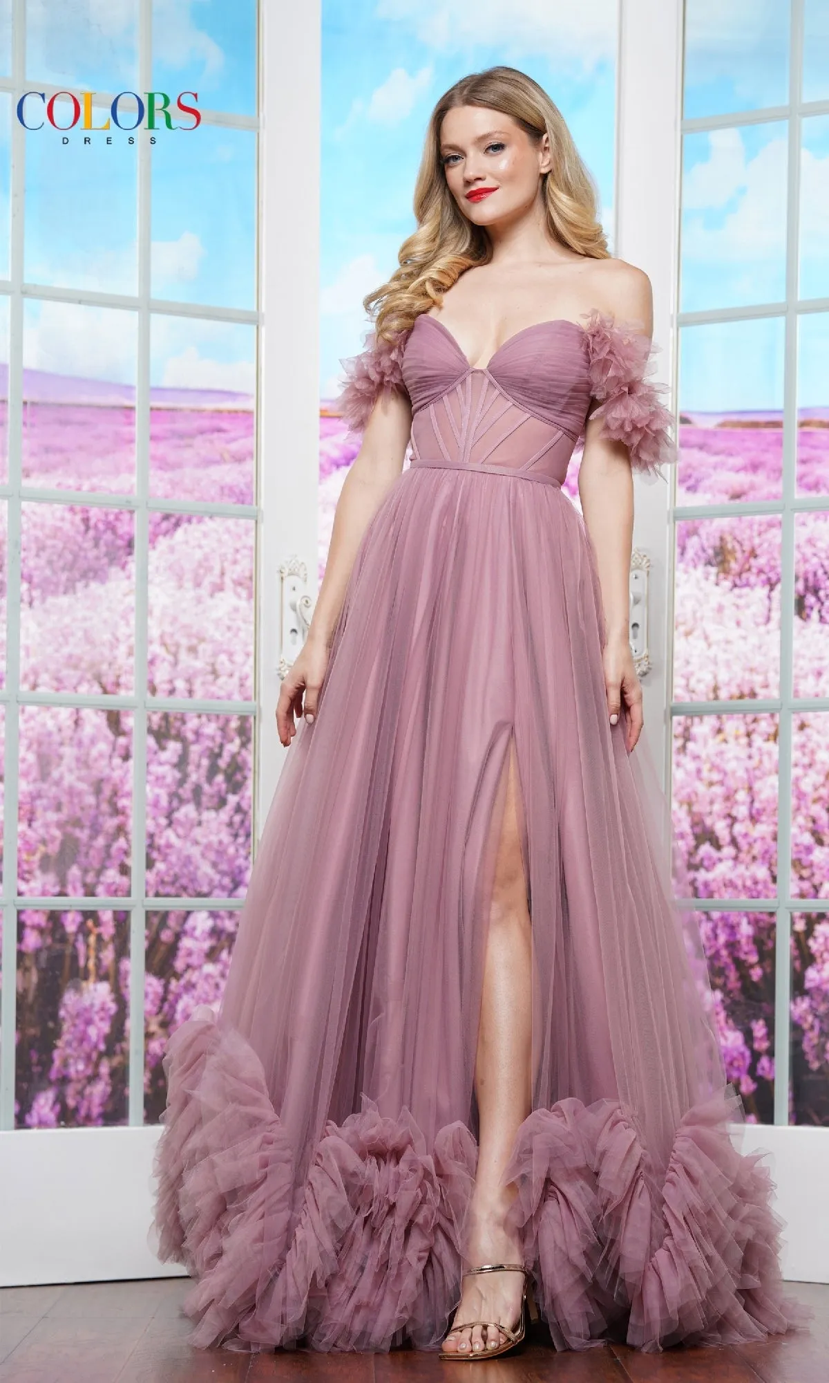 Ruffled Long Prom Ball Gown: Colors Dress 3485 sold by PromGirl