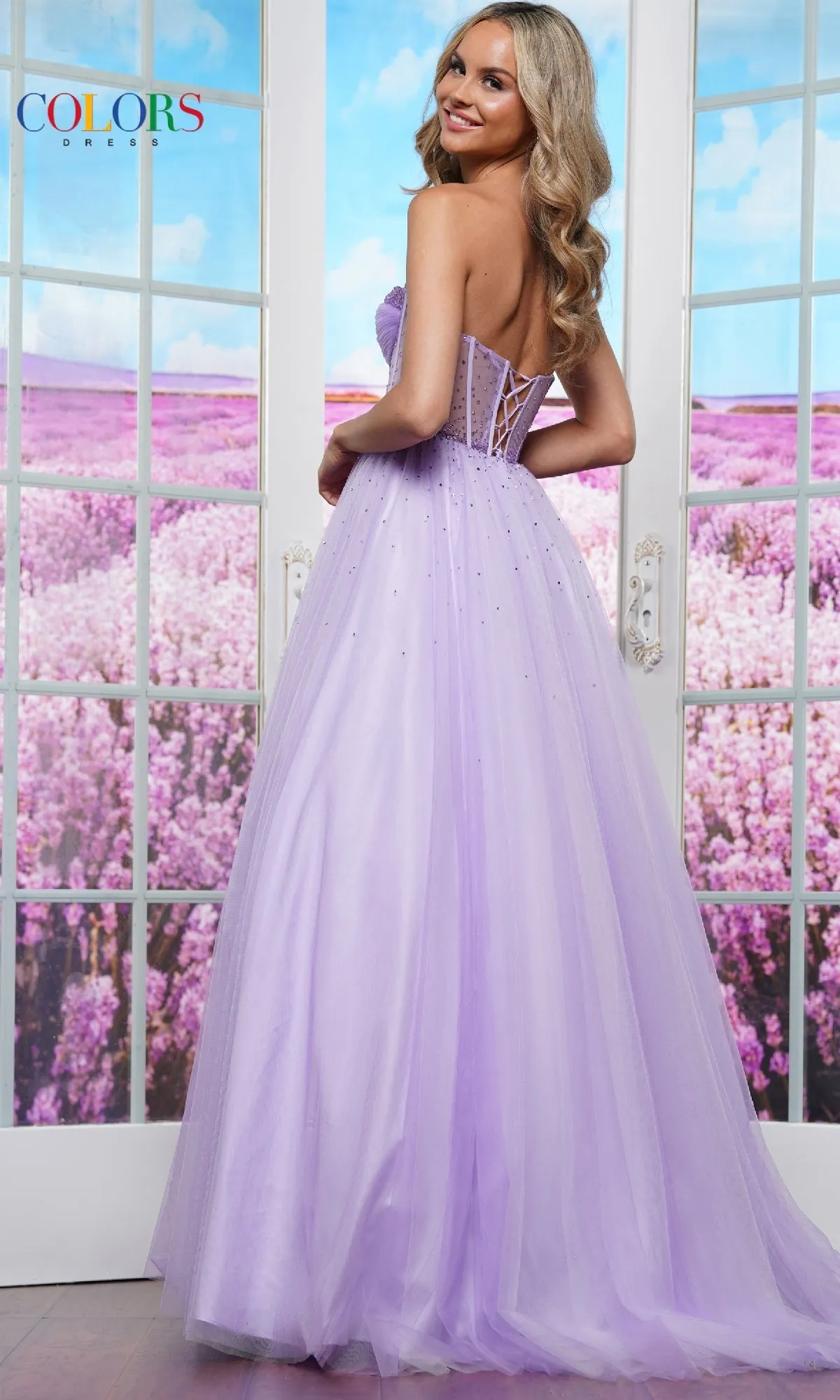 Sheer Corset Prom Ball Gown: Colors Dress 3480 sold by PromGirl product image thumbnail 2
