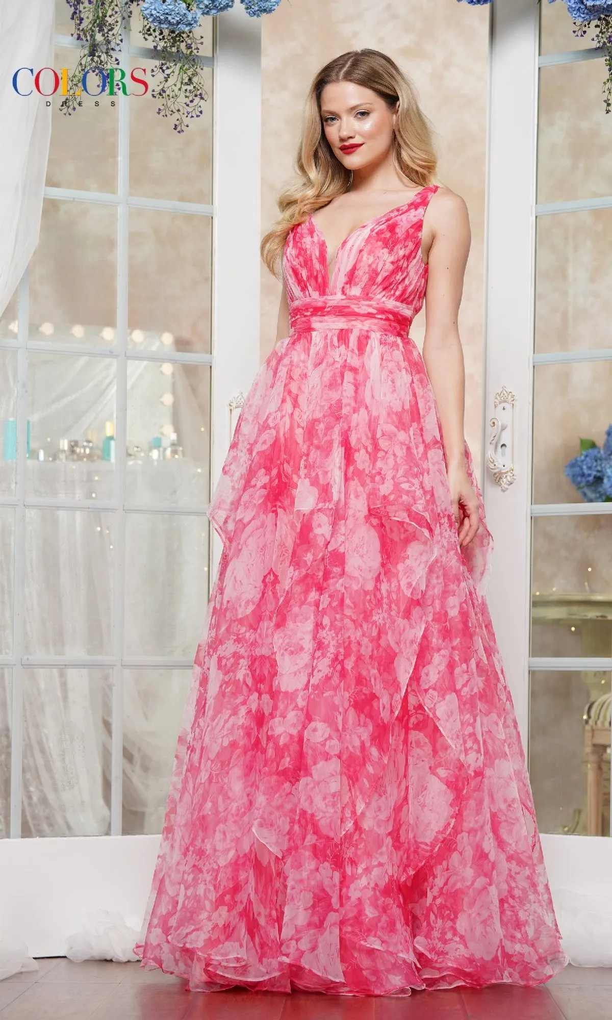 Sleeveless Floral-Print Prom Ball Gown: Colors Dress 3545 sold by PromGirl product image thumbnail 3