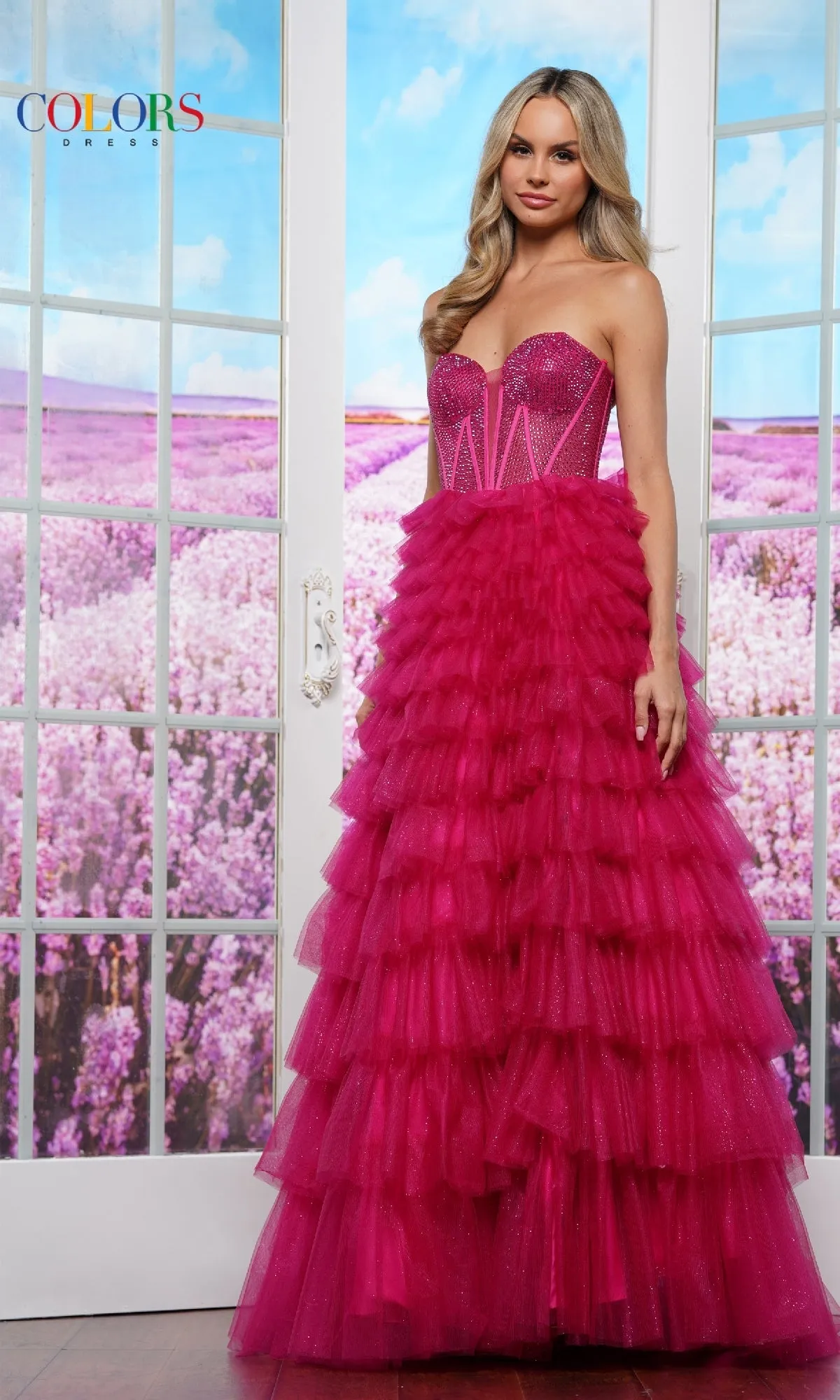 Tiered Ruffle Prom Ball Gown: Colors Dress 3492 sold by PromGirl product image thumbnail 2